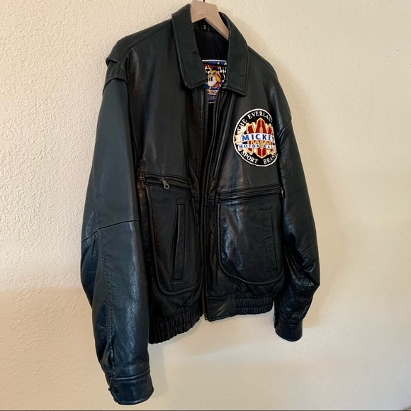 VINTAGE Mickey Mouse Racing Leather Jacket-Large - Picture 2 of 12
